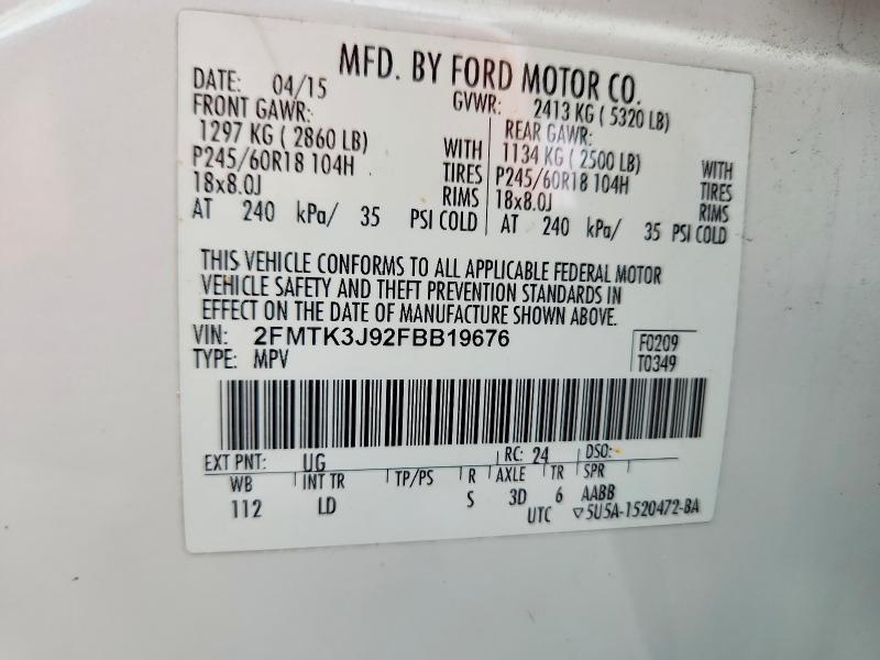 Продаж на аукціоні авто 2015 Ford Edge, vin: 2FMTK3J92FBB19676, номер лоту: 63229706