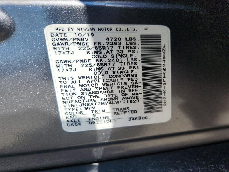 60257806 :رقم المزاد ، JN8AT2MV4LW121620 vin ، 2020 Nissan Rogue مزاد بيع