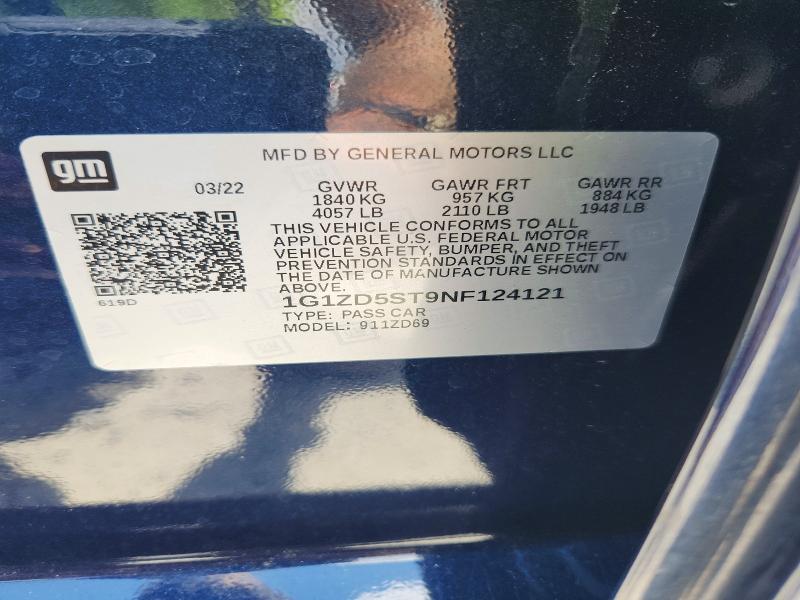 Продаж на аукціоні авто 2022 Chevrolet Malibu, vin: 1G1ZD5ST9NF124121, номер лоту: 59582066