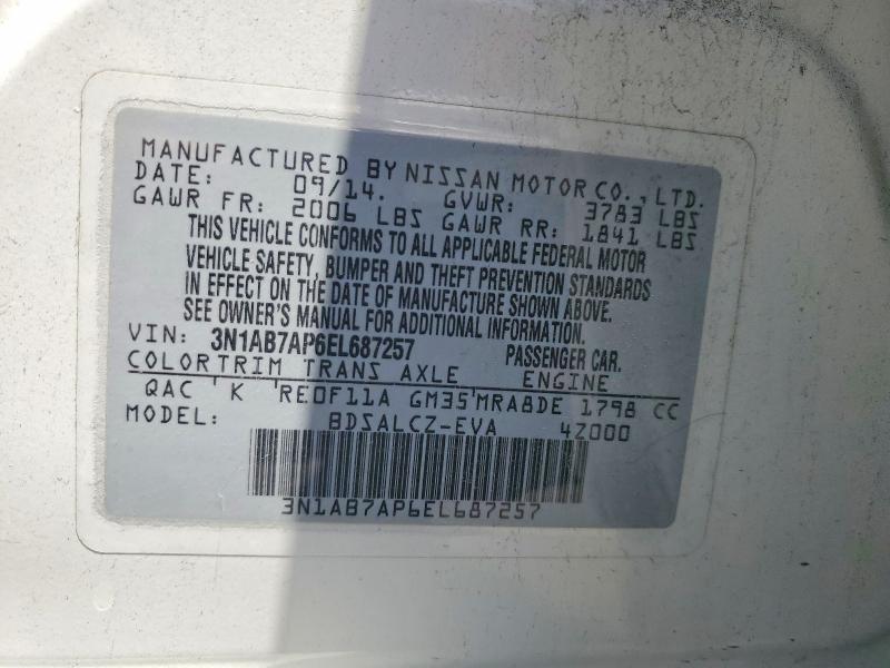 Aukcja sprzedaży 2014 Nissan Sentra, vin: 3N1AB7AP6EL687257, numer aukcji: 60638056