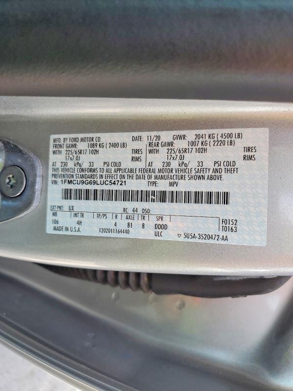 Продажа на аукционе авто 2020 Ford Escape, vin: 1FMCU9G69LUC54721, номер лота: 59105406