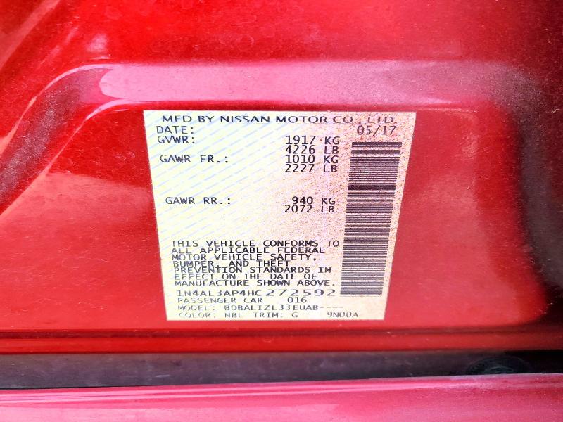 2017 Nissan Altima მანქანა იყიდება აუქციონზე, vin: 1N4AL3AP4HC272592, აუქციონის ნომერი: 61602766