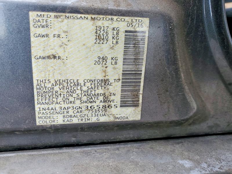 Aukcja sprzedaży 2016 Nissan Altima, vin: 1N4AL3AP3GN365865, numer aukcji: 62569226