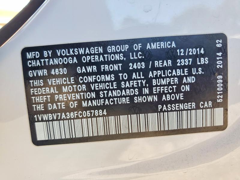 Aukcja sprzedaży 2015 Volkswagen Passat, vin: 1VWBV7A36FC057884, numer aukcji: 60028016