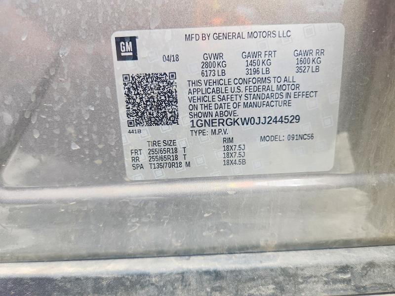 58318706 :رقم المزاد ، 1GNERGKW0JJ244529 vin ، 2018 Chevrolet Traverse مزاد بيع