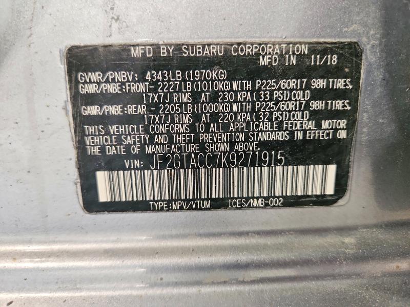 Продажа на аукционе авто 2019 Subaru Crosstrek, vin: JF2GTACC7K9271915, номер лота: 59821706
