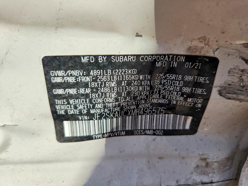 2021 Subaru Forester მანქანა იყიდება აუქციონზე, vin: JF2SKAUCXMH496575, აუქციონის ნომერი: 85793985