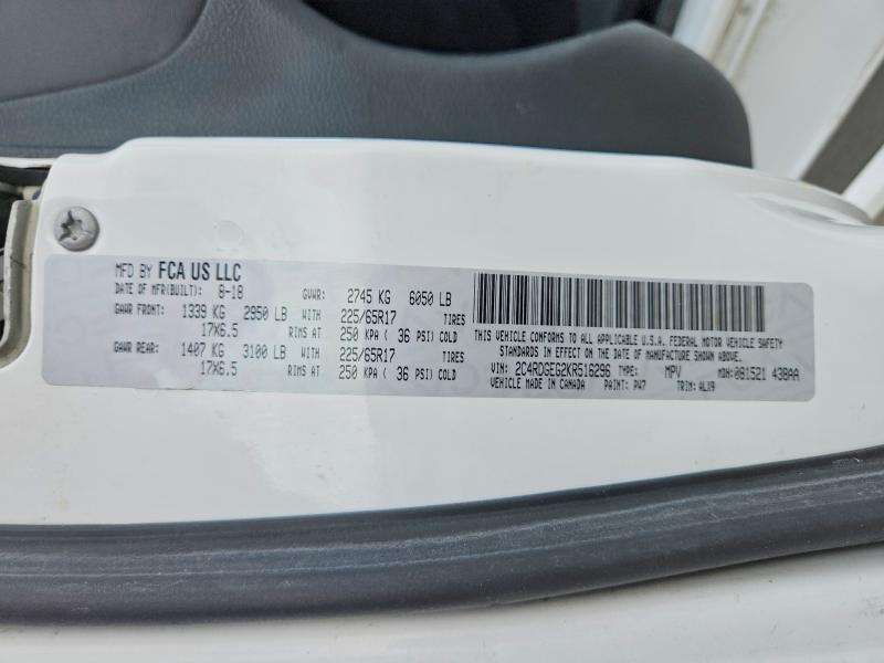2019 Dodge Grand Caravan მანქანა იყიდება აუქციონზე, vin: 2C4RDGEG2KR516296, აუქციონის ნომერი: 62685736