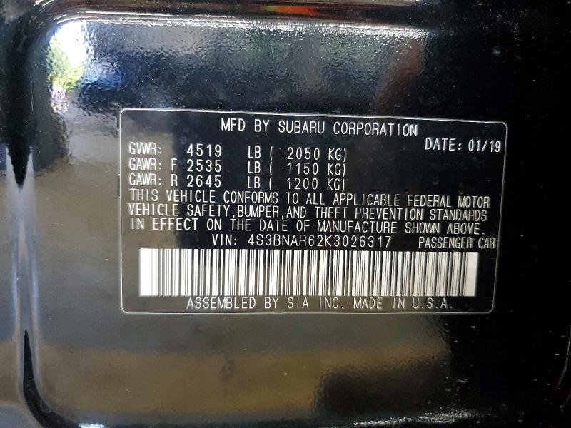 63331176 :رقم المزاد ، 4S3BNAR62K3026317 vin ، 2019 Subaru Legacy مزاد بيع