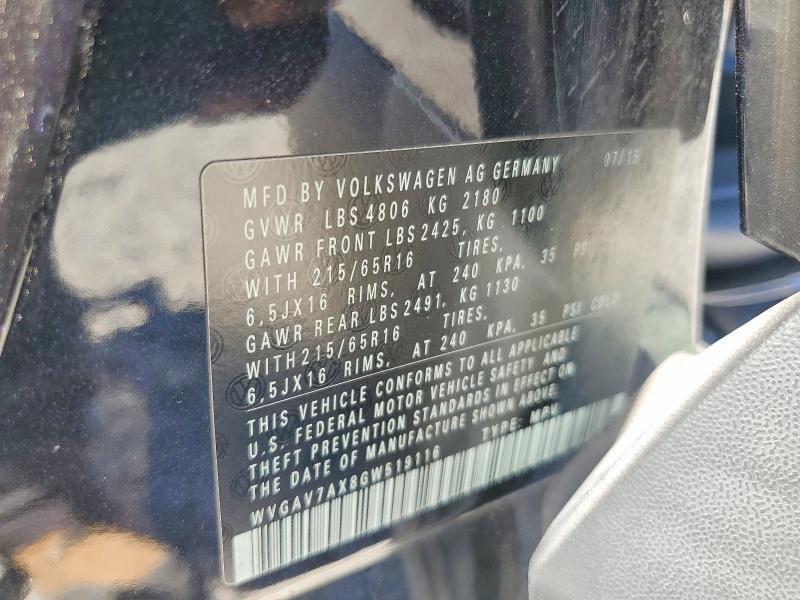 61367946 :رقم المزاد ، WVGAV7AX8GW519116 vin ، 2016 Volkswagen Tiguan مزاد بيع