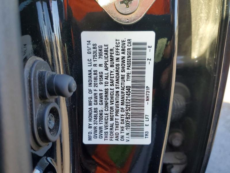 Aukcja sprzedaży 2014 Honda Civic, vin: 19XFB2F52EE214540, numer aukcji: 61498536