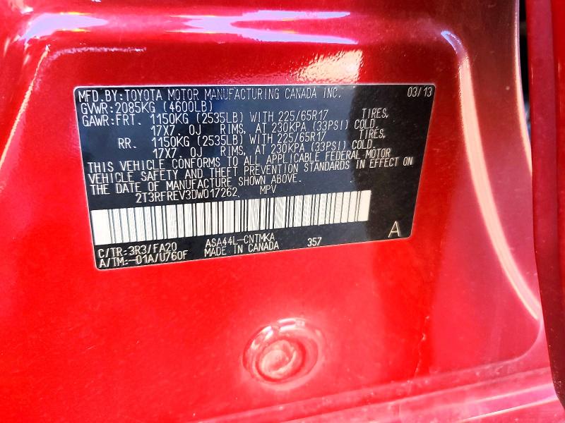 2013 Toyota Rav 4 მანქანა იყიდება აუქციონზე, vin: 2T3RFREV3DW017262, აუქციონის ნომერი: 60504366