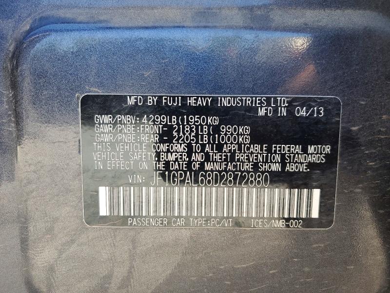 Продаж на аукціоні авто 2013 Subaru Impreza, vin: JF1GPAL68D2872880, номер лоту: 60573446