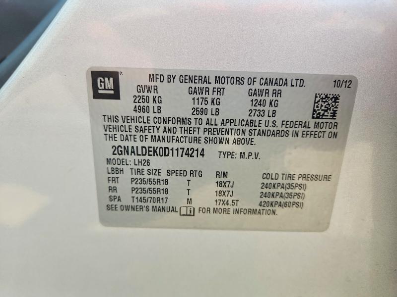 2013 Chevrolet Equinox მანქანა იყიდება აუქციონზე, vin: 2GNALDEK0D1174214, აუქციონის ნომერი: 60459066