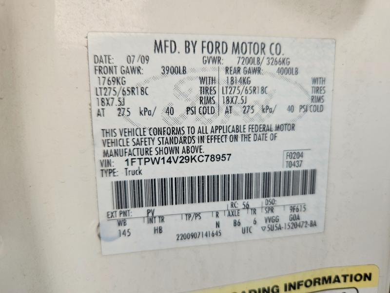 62865656 :رقم المزاد ، 1FTPW14V29KC78957 vin ، 2009 Ford F150 مزاد بيع