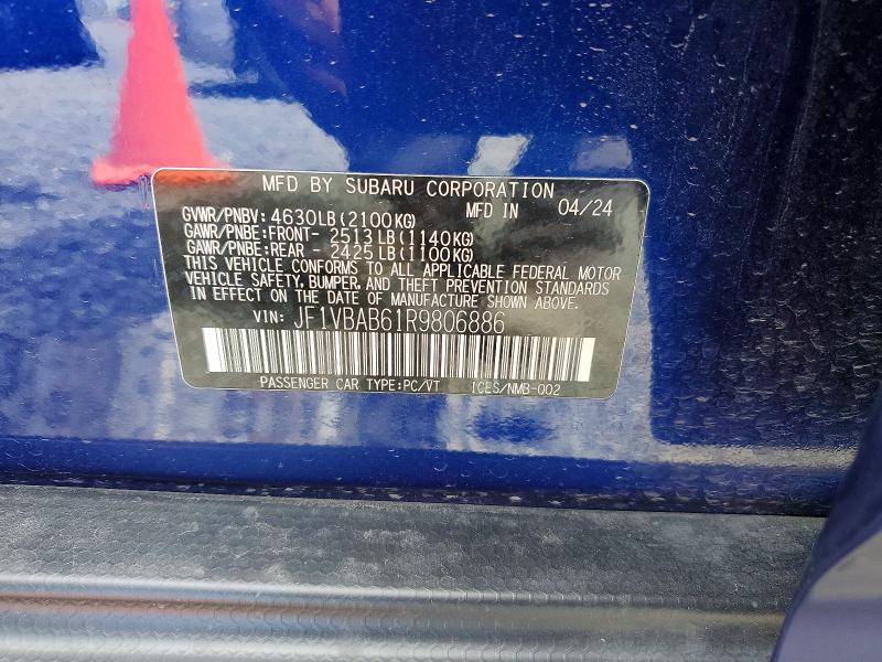 Продажа на аукционе авто 2024 Subaru Wrx, vin: JF1VBAB61R9806886, номер лота: 60522756