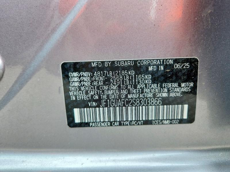 2025 Subaru Impreza მანქანა იყიდება აუქციონზე, vin: JF1GUAFC2S8303866, აუქციონის ნომერი: 61382926