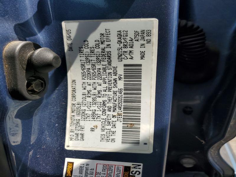 2005 Toyota 4runner მანქანა იყიდება აუქციონზე, vin: JTEBT14R050051466, აუქციონის ნომერი: 63162116