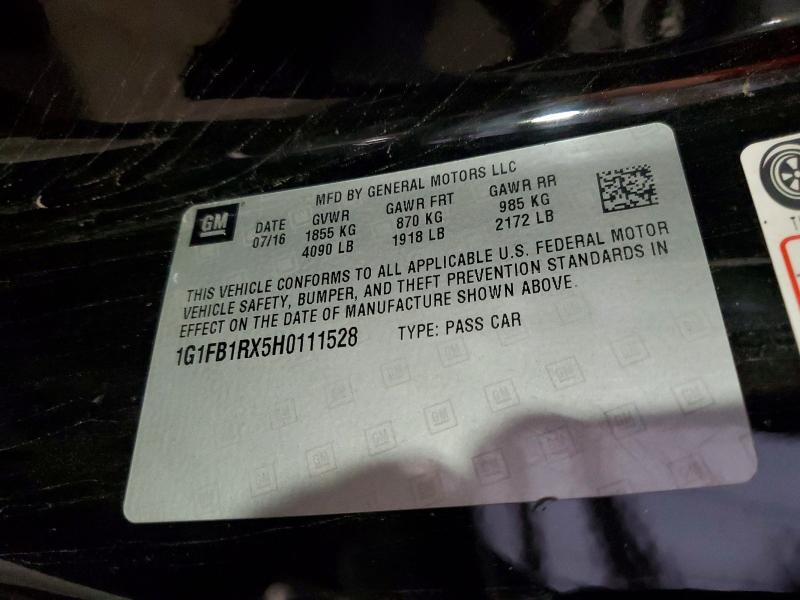 Продажа на аукционе авто 2017 Chevrolet Camaro, vin: 1G1FB1RX5H0111528, номер лота: 60501596