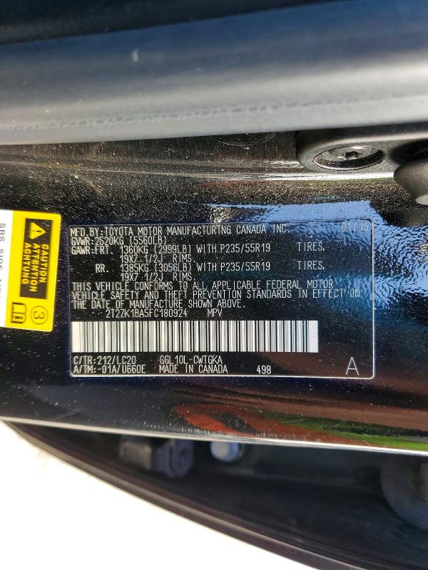 61734856 :رقم المزاد ، 2T2ZK1BA5FC180924 vin ، 2015 Lexus Rx 350 مزاد بيع