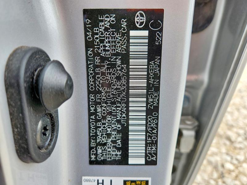 Aukcja sprzedaży 2019 Toyota Prius, vin: JTDKARFU7K3085764, numer aukcji: 60197086