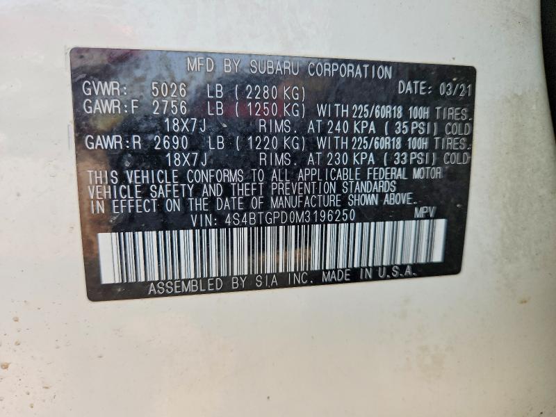 Продаж на аукціоні авто 2021 Subaru Outback, vin: 4S4BTGPD0M3196250, номер лоту: 61330136