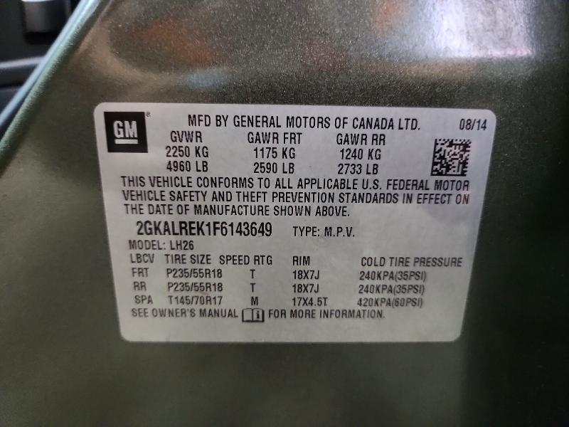 Aukcja sprzedaży 2015 Gmc Terrain, vin: 2GKALREK1F6143649, numer aukcji: 59645096