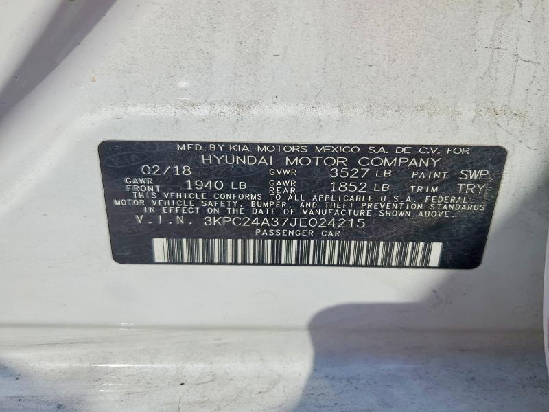 2018 Hyundai Accent მანქანა იყიდება აუქციონზე, vin: 3KPC24A37JE024215, აუქციონის ნომერი: 62234066