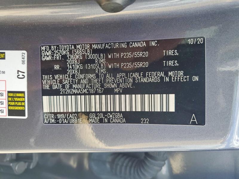 Aukcja sprzedaży 2021 Lexus Rx, vin: 2T2HZMAA5MC187167, numer aukcji: 85986225