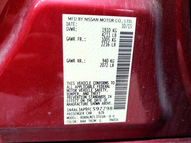 Aukcja sprzedaży 2015 Nissan Altima, vin: 1N4AL3AP9FC597798, numer aukcji: 59664646
