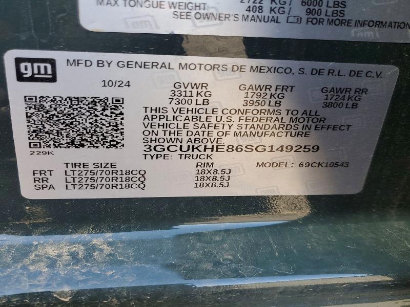 Aukcja sprzedaży 2025 Chevrolet Silverado, vin: 3GCUKHE86SG149259, numer aukcji: 61383546