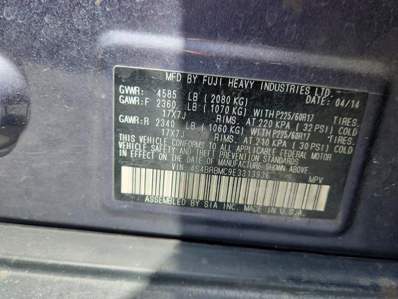 2014 Subaru Outback მანქანა იყიდება აუქციონზე, vin: 4S4BRBMC9E3313936, აუქციონის ნომერი: 61764356