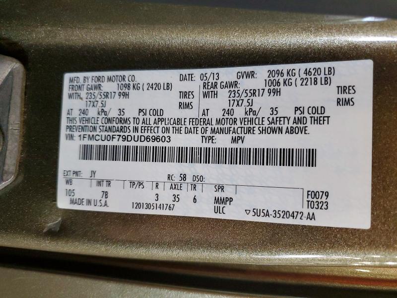 Aukcja sprzedaży 2013 Ford Escape, vin: 1FMCU0F79DUD69603, numer aukcji: 61976276