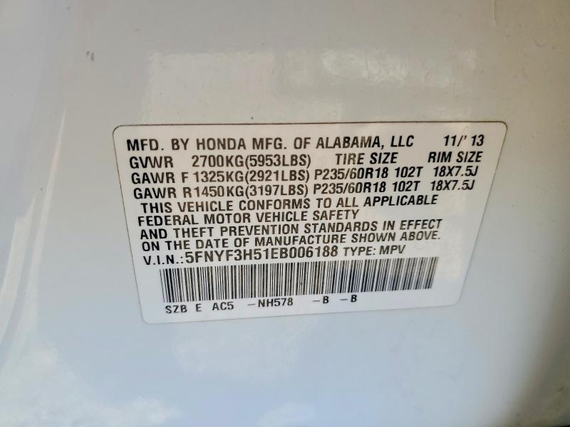 Aukcja sprzedaży 2014 Honda Pilot, vin: 5FNYF3H51EB006188, numer aukcji: 62092556