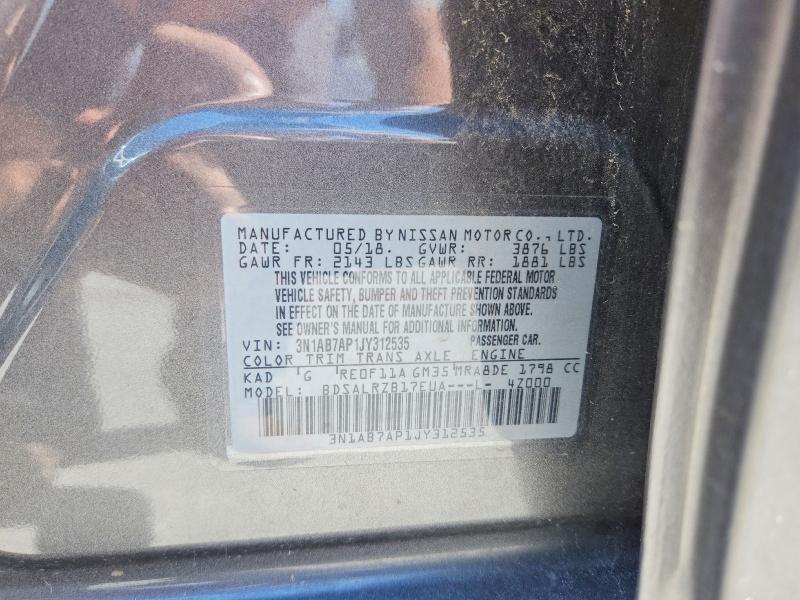 Aukcja sprzedaży 2018 Nissan Sentra, vin: 3N1AB7AP1JY312535, numer aukcji: 58794386