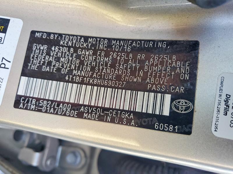 Aukcja sprzedaży 2017 Toyota Camry, vin: 4T1BF1FK8HU690327, numer aukcji: 60093806