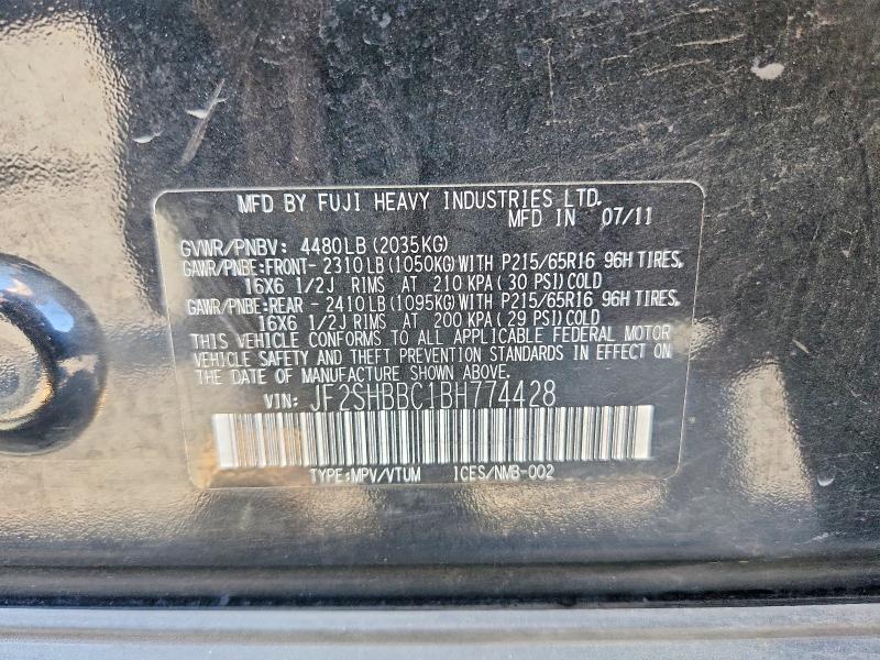 Aukcja sprzedaży 2011 Subaru Forester, vin: JF2SHBBC1BH774428, numer aukcji: 61244146
