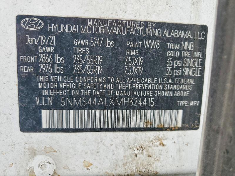 Aukcja sprzedaży 2021 Hyundai Santa Fe, vin: 5NMS44ALXMH324415, numer aukcji: 60498276