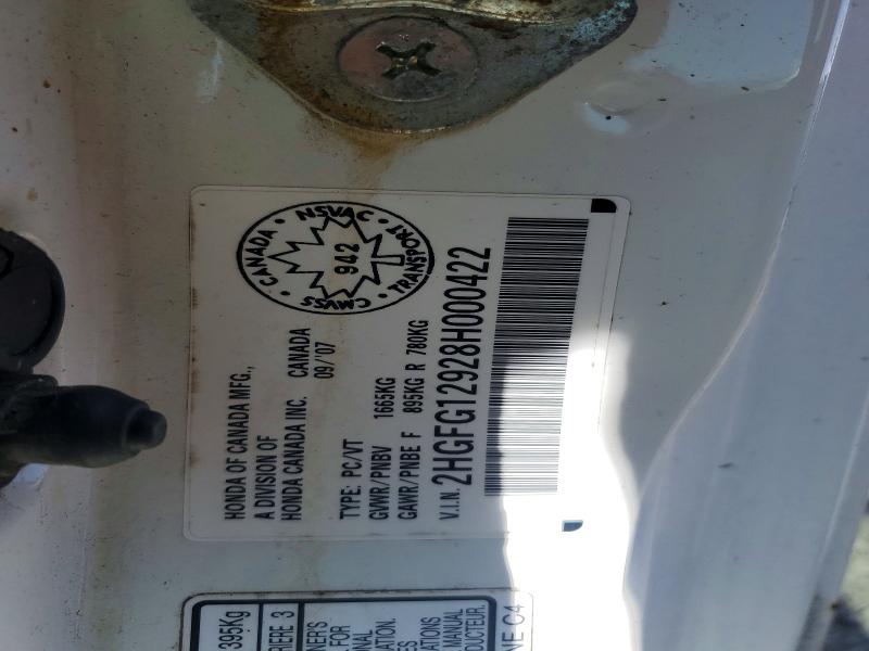 Aukcja sprzedaży 2008 Honda Civic, vin: 2HGFG12928H000422, numer aukcji: 60612416