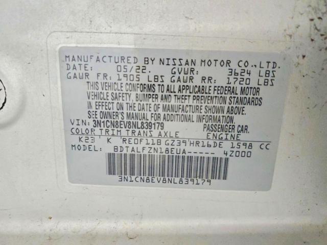 Продажа на аукционе авто 2022 Nissan Versa, vin: 3N1CN8EV8NL839179, номер лота: 62865106