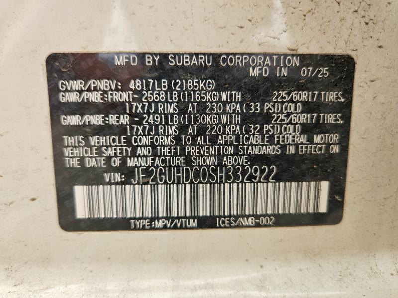 61336456 :رقم المزاد ، JF2GUHDC0SH332922 vin ، 2025 Subaru Crosstrek مزاد بيع