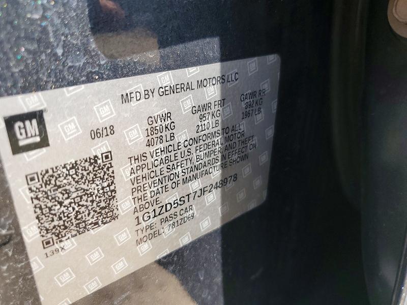 60977016 :رقم المزاد ، 1G1ZD5ST7JF248978 vin ، 2018 Chevrolet Malibu مزاد بيع
