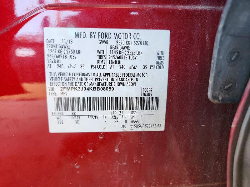 Продажа на аукционе авто 2019 Ford Edge, vin: 2FMPK3J94KBB08089, номер лота: 62609576