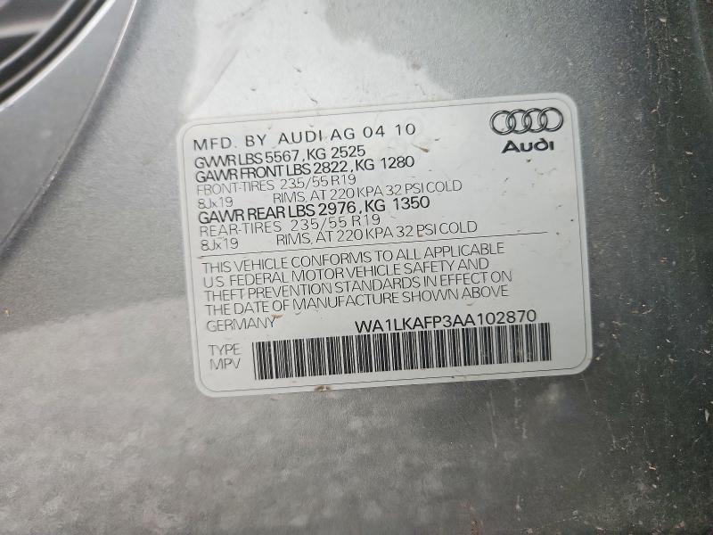 63475716 :رقم المزاد ، WA1LKAFP3AA102870 vin ، 2010 Audi Q5 مزاد بيع