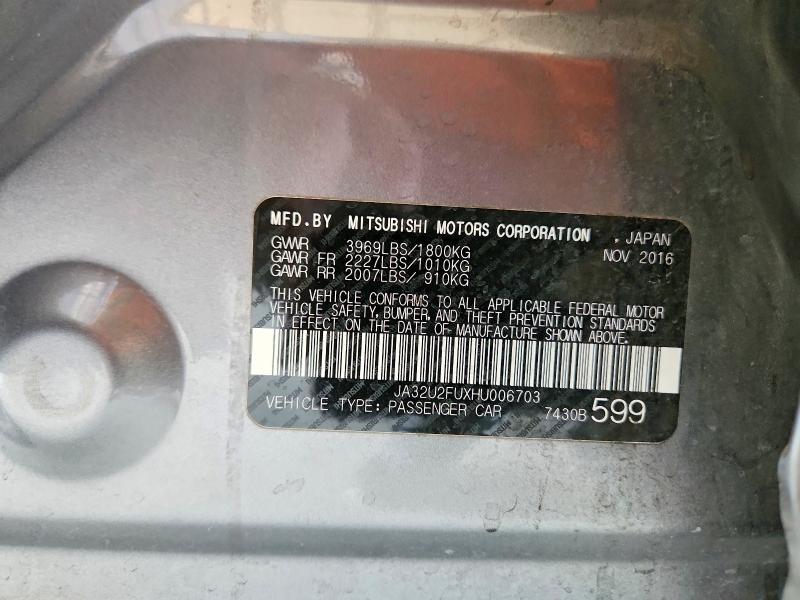 Aukcja sprzedaży 2017 Mitsubishi Lancer, vin: JA32U2FUXHU006703, numer aukcji: 60329276