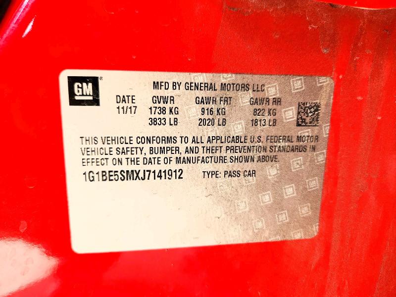 2018 Chevrolet Cruze მანქანა იყიდება აუქციონზე, vin: 1G1BE5SMXJ7141912, აუქციონის ნომერი: 61189226
