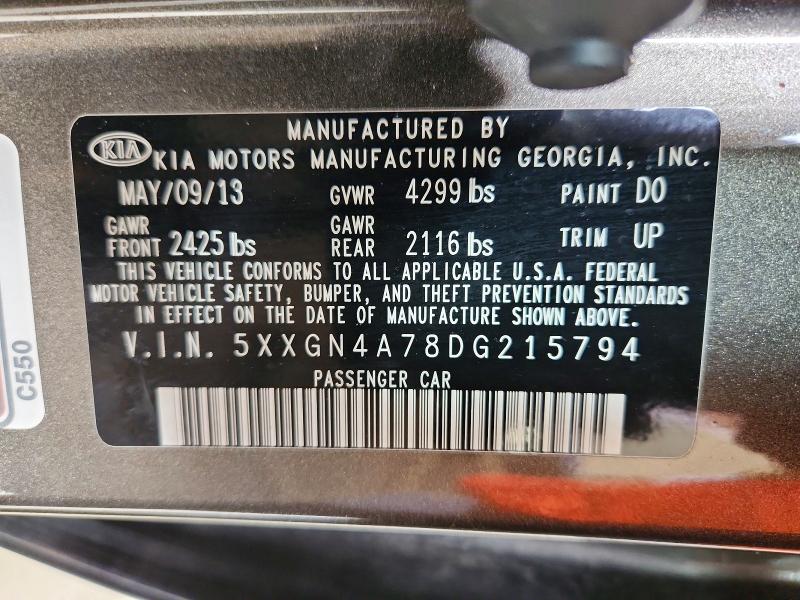 Auction sale of the 2013 Kia Optima, vin: 5XXGN4A78DG215794, lot number: 60430356