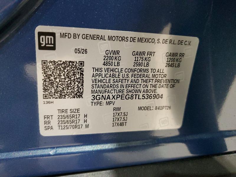 63008366 :رقم المزاد ، 3GNAXPEG8TL536904 vin ، 2026 Chevrolet Equinox مزاد بيع