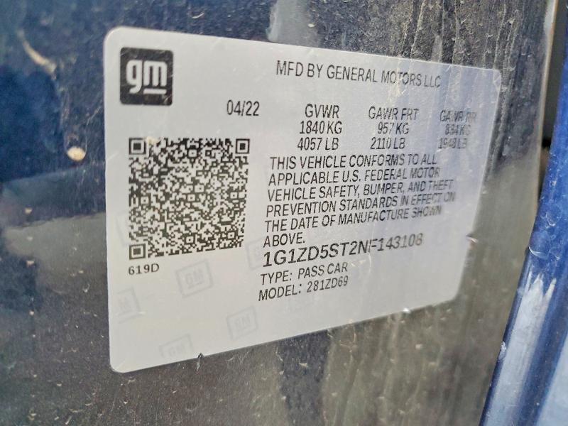 Продаж на аукціоні авто 2022 Chevrolet Malibu, vin: 1G1ZD5ST2NF143108, номер лоту: 60216626