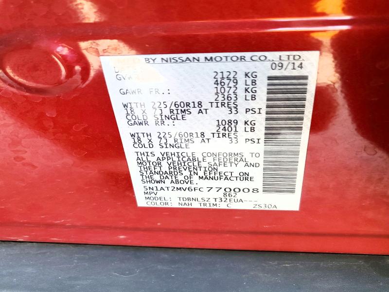 2015 Nissan Rogue მანქანა იყიდება აუქციონზე, vin: 5N1AT2MV6FC770008, აუქციონის ნომერი: 60062506